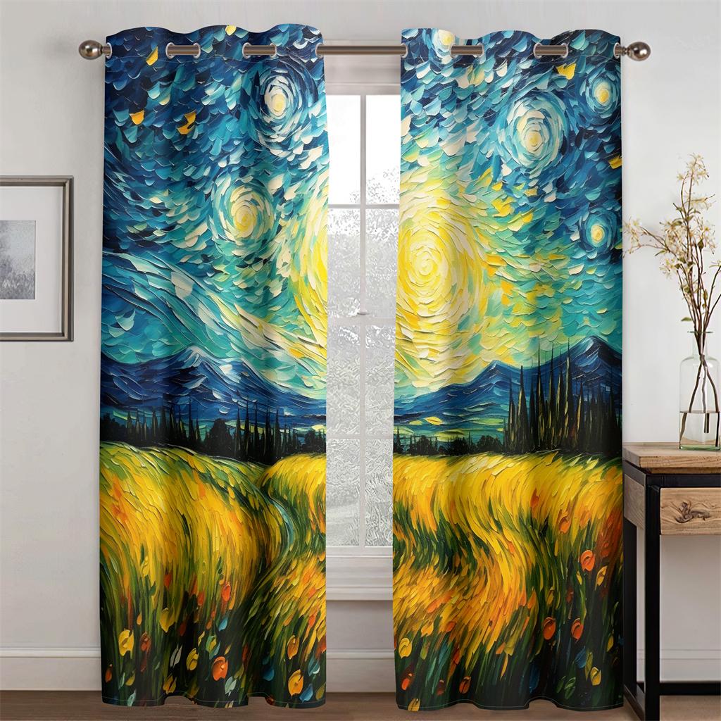 Pastoral Life Landscape Decorative Curtains Oil Painting Style 2 Piece Set Living Room Bedroom Office Window Decorative Curtains