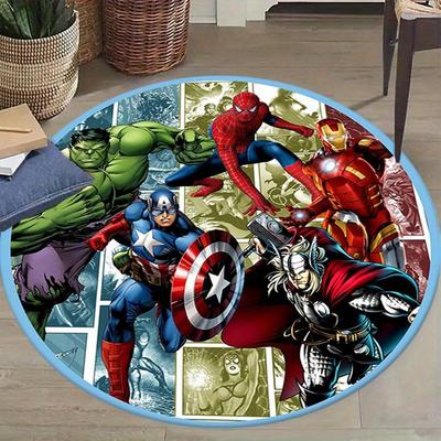 1 alfombra redonda antideslizante de Superhéroes Vengadores de Marvel, alfombra de poliéster lavable a máquina para decoración de sala de estar y dormitorio