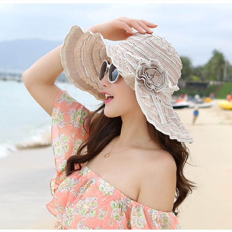 Women's Straw Sun Hat Classic Flat Beach Hat Summer Sun Protection Cowboy Style Hat Rolled Up Packable Wide Brim Panama Hats