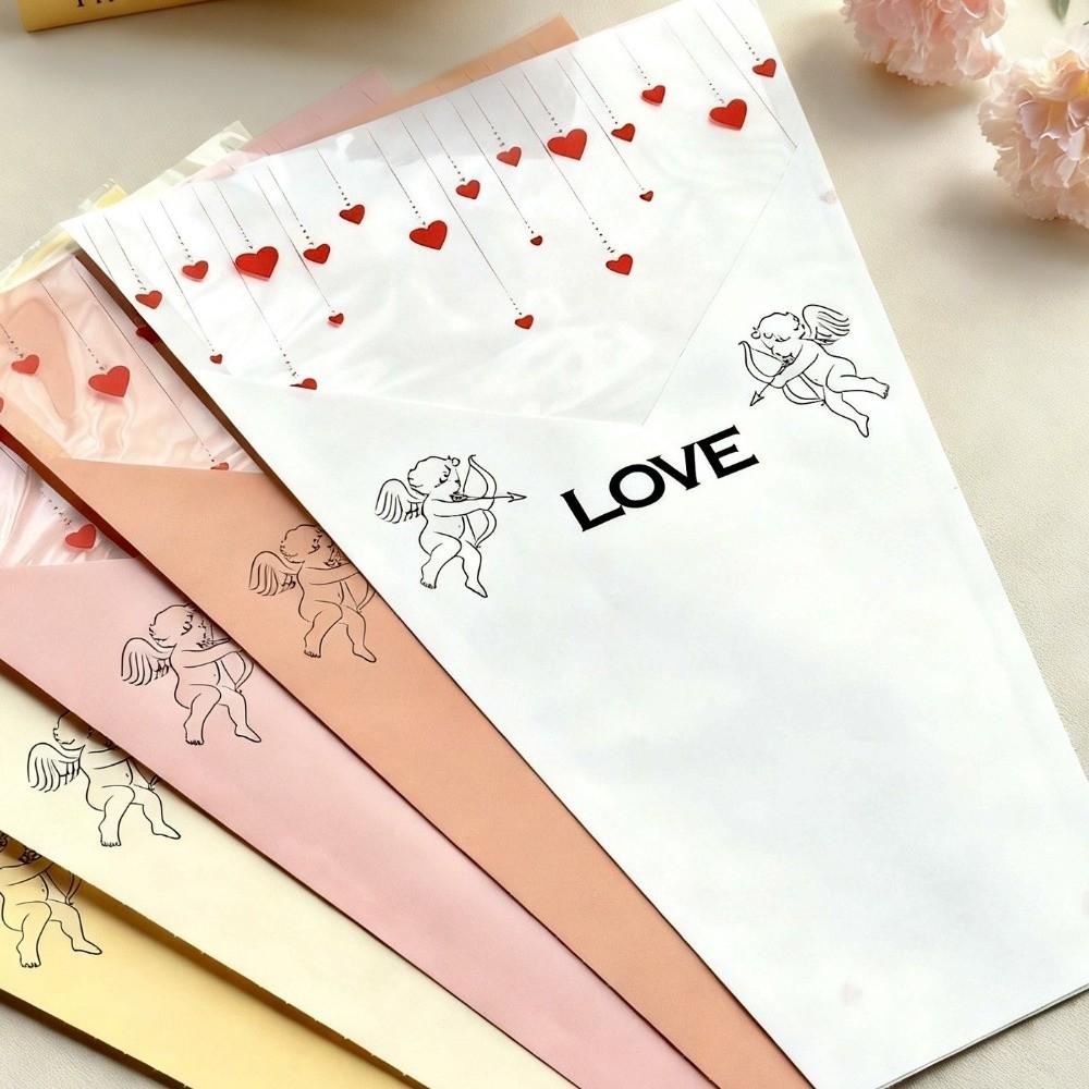 10 Pieces Transparent Flower Packaging Bags Romantic Colorful Hug Bucket Bouquet LOVE Theme Waterproof Bouquet Wrapping Bags