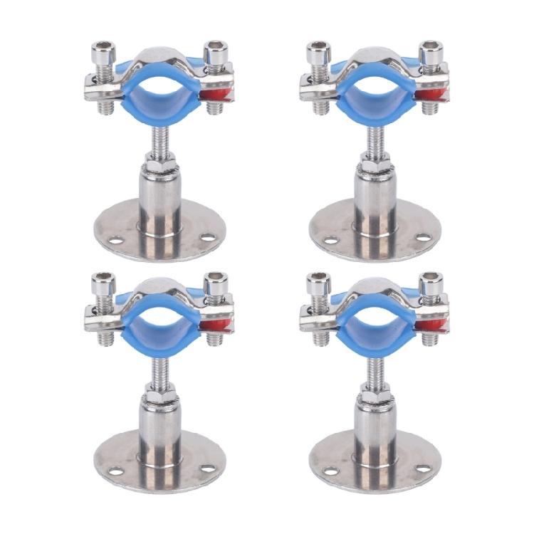 Round Base Pipe Support Bracket 4 Pack with Height Adjustment, Rubber Lined Grip and Stainless Hardware for Repairs