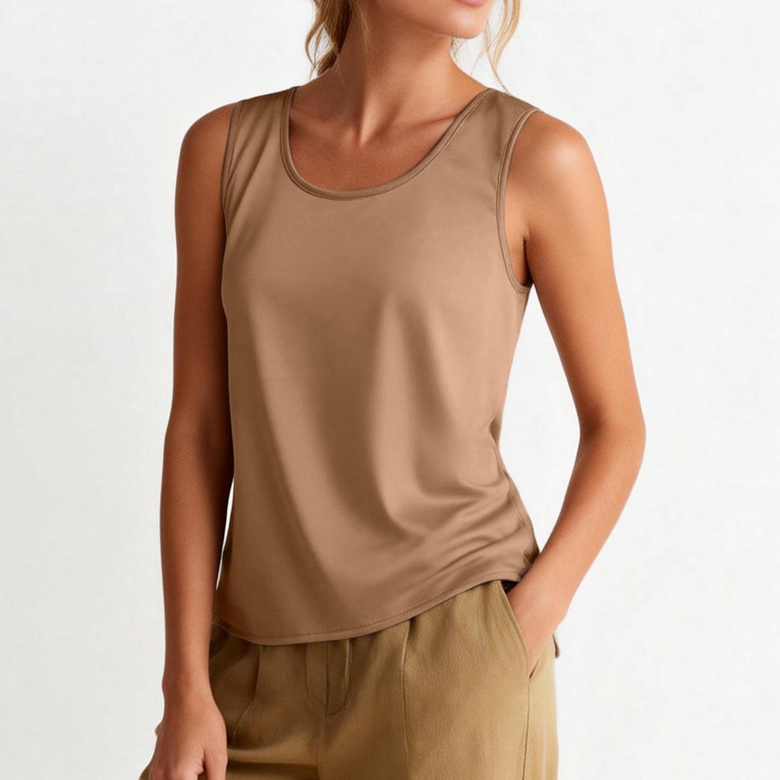 

Women’s Sleeveless Scoop Neck Casual Tank Top Relaxed Fit Basic Shirt Lightweight Summer Blouse for Daily Wear S хакі