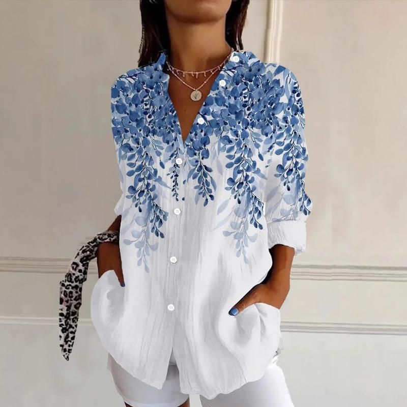 

Женские блузки с длинным рукавом для通勤 на весну/лето, модные принтованные с лацканами, праздничная повседневная рубашка, элегантная женская рубашка L