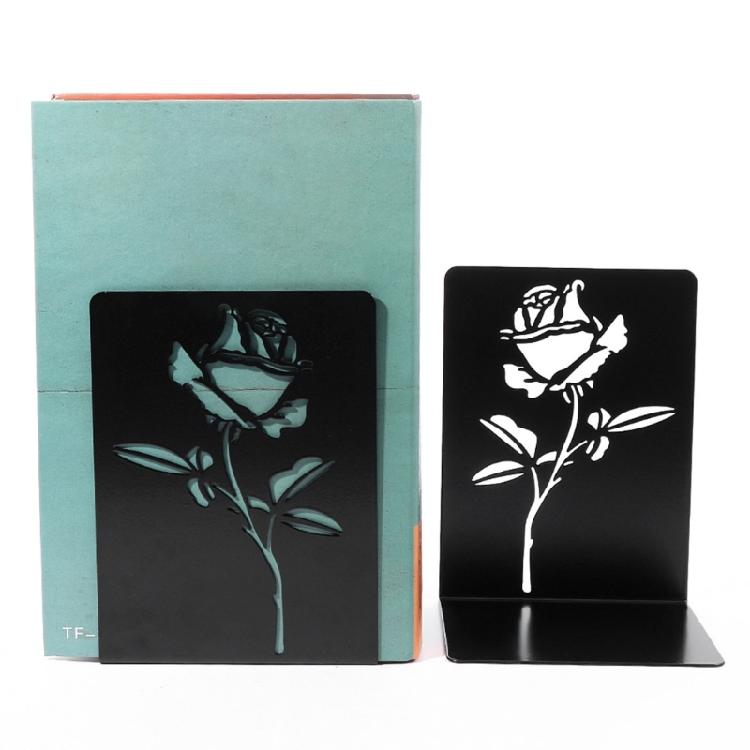 2Pieces Metal Book Ends for Desk and Shelf Hollow Flower Bookends Heavy Duty Bookends Slip Resistant Book Support