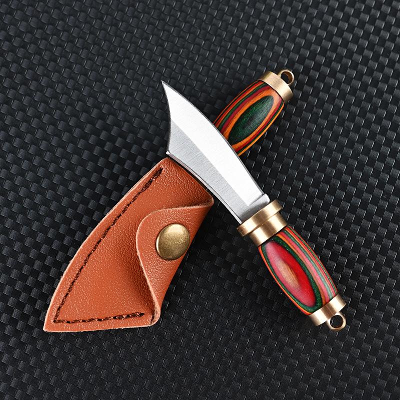Brass Colored Wood Mini Fixed Blade Knife Sharp Small Chopper Portable Keychain Hanger Unpackage Express Opening Cutter