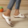 Women's Solid Color Casual Sandals, Platform Slip On Soft Sole Double Buckle Holiday Shoes, Cut Out Wedge Beach Shoes