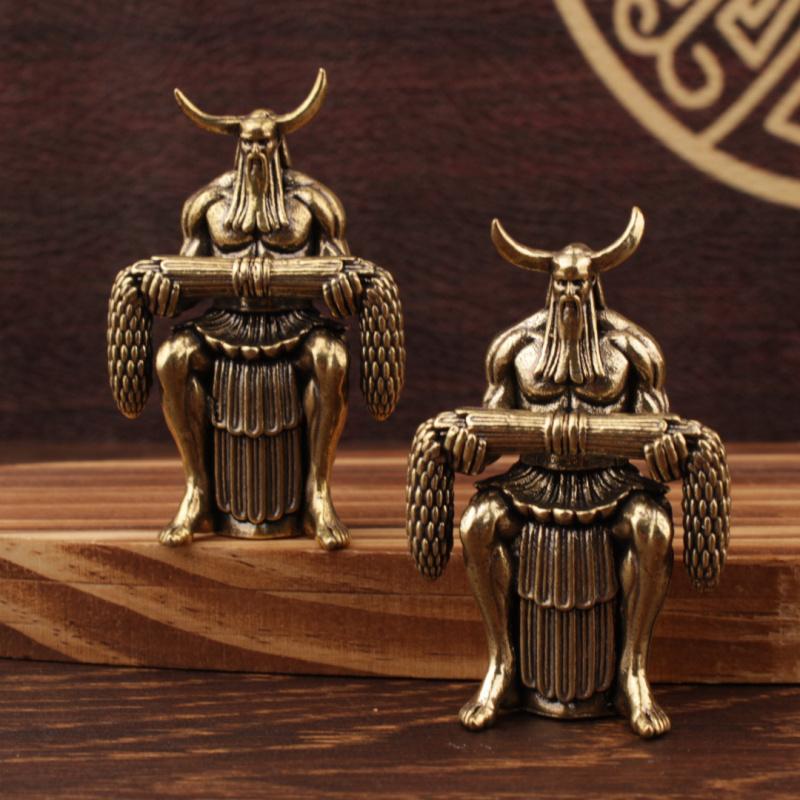 Brass Copper Small Size Shennong Emperor Yan Statue Ancient Five Emperors Figure Sculpture City Landscape Orn