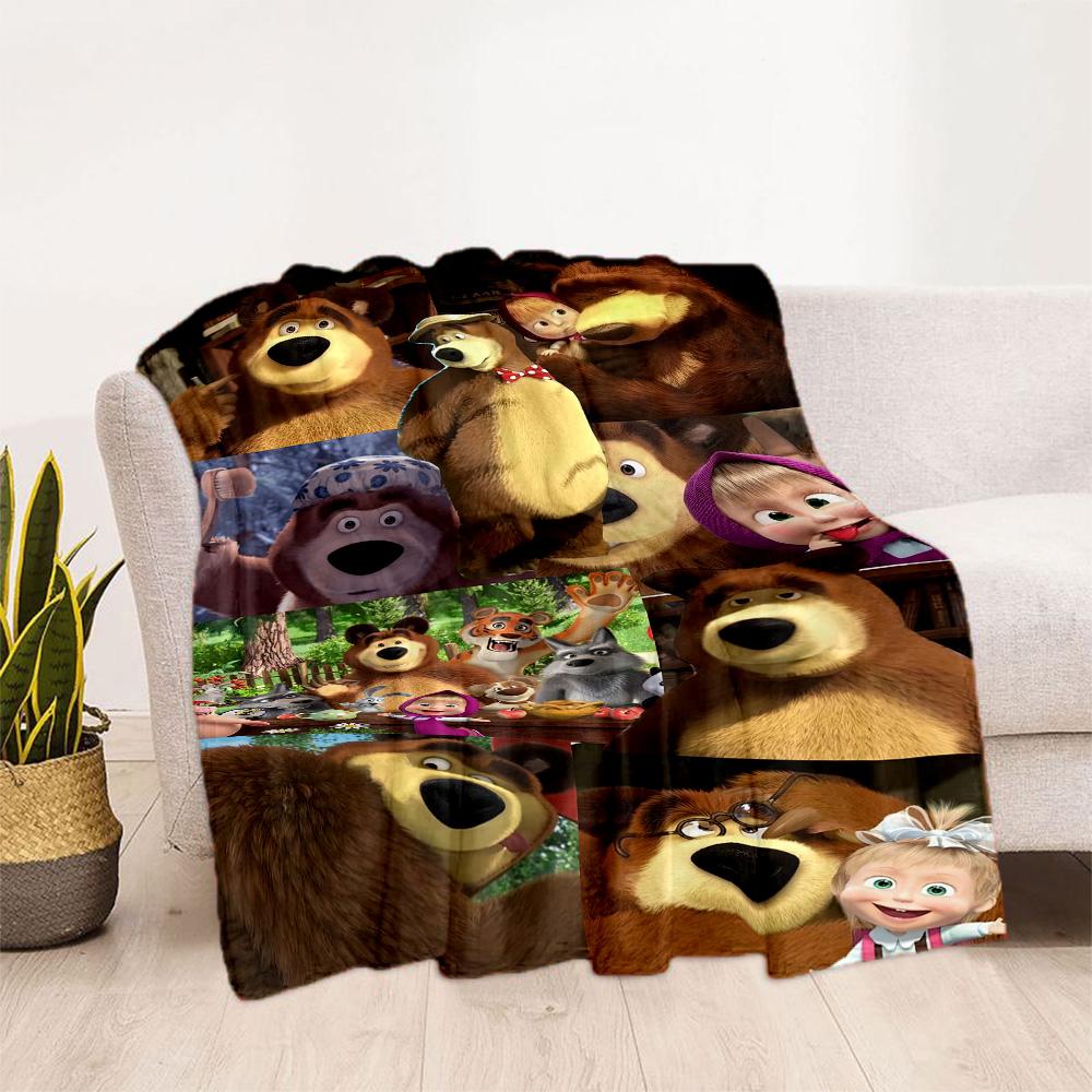 Masha Bear Blanket Durable Comfort Great for Picnics Bedding Seaside for All Seasons Stylish Decor Suitable for Gifting Relatives and Friends