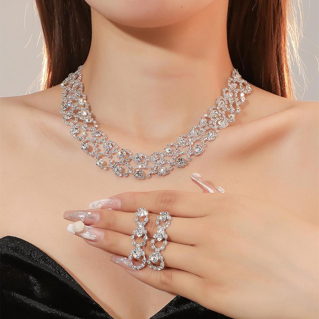 Minimalist Rhinestone Wedding Jewelry Set: European & American Style Necklace and Earrings for Brides
