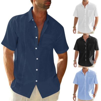 Muži Letní Košile Klopa Knoflíček Volný Jednořadový Krátké rukávy Měkké Prodyšné Středně délka Ležérní Formální Podnikání Muži Kancelář Plážový top