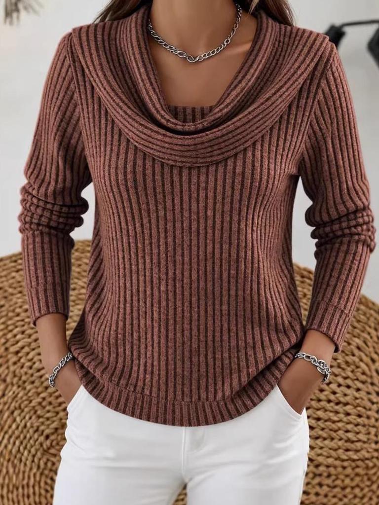Women's Cross-Border Knit Ribbed Sweater, Long Sleeve, Loose Fit Top for Spring & Autumn