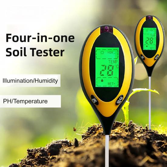 4-in-1 Soil Tester Digital Display Soil Moisture Sunlight PH Temperature Tester Long Probe