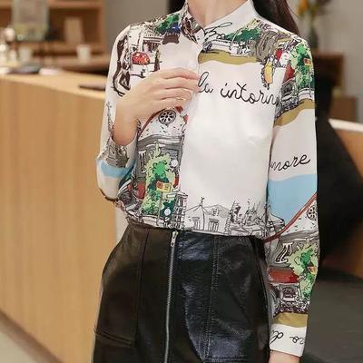 Blusas vintage com estampa intelectual, temperamento solto, moda coreana, tops, gola virada para baixo, roupas femininas, finas, primavera-verão