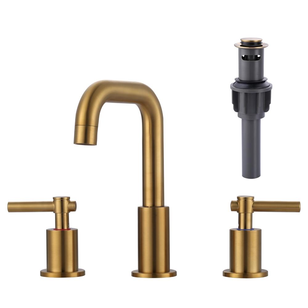 Modern Brushed Gold Bathroom Sink Faucet 2 Handle Lavatory Tap 3 Holes with Drain and Supply Hoses Bathroom Basin Taps (Gold,Brushed Gold) золотой