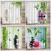 Rideaux de douche Zen Bambou Vert Orchidée Pourpre Lotus Papillon Paysage Spa Accrochage Mural Domestique Tissu Rideau de Salle de Bain Décoratif