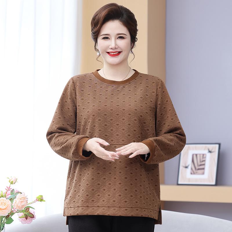 

Весенний комплект-двойка большого размера для женщин среднего возраста: Свободная футболка с длинным рукавом для прикрытия живота 3XL