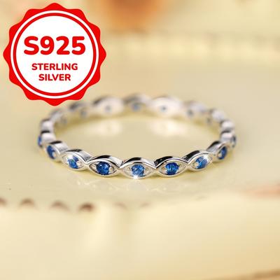 S925 Sterling Silver Exquisite Light Navy Blue Zircon Rings for Women Ladies Wedding Party Jewelry Gifts