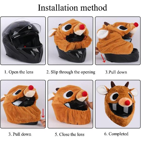 Rabbit Ear Cute Full Face Motorcycle Helmet Cover Cartoon Plush Fluffy Funny Protection Decoration Cap for Fun Ride and Gift