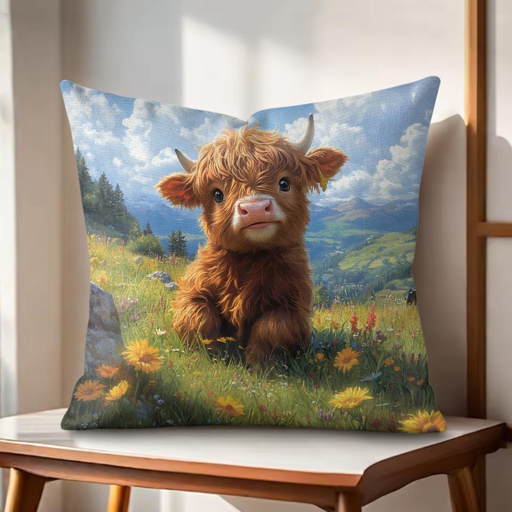 

Scottish Highland cow Cushion Cover Natural Linen Organic Fabric DoubleSided Printing Couch Pillow Covers Home Decor 30x30cm