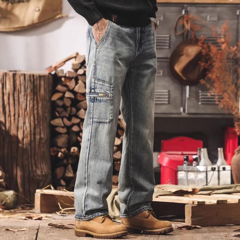 Jie Leinong Men s Retro Washed Straight Jeans 31