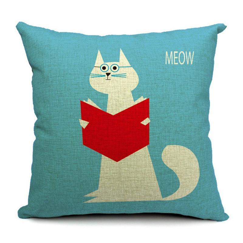 Cute Cartoon Cat Cushion Cover Cat Cotton Linen Pillow Case Sofa Decorative Pillowcase Home Accessories Animal Pillow Cover