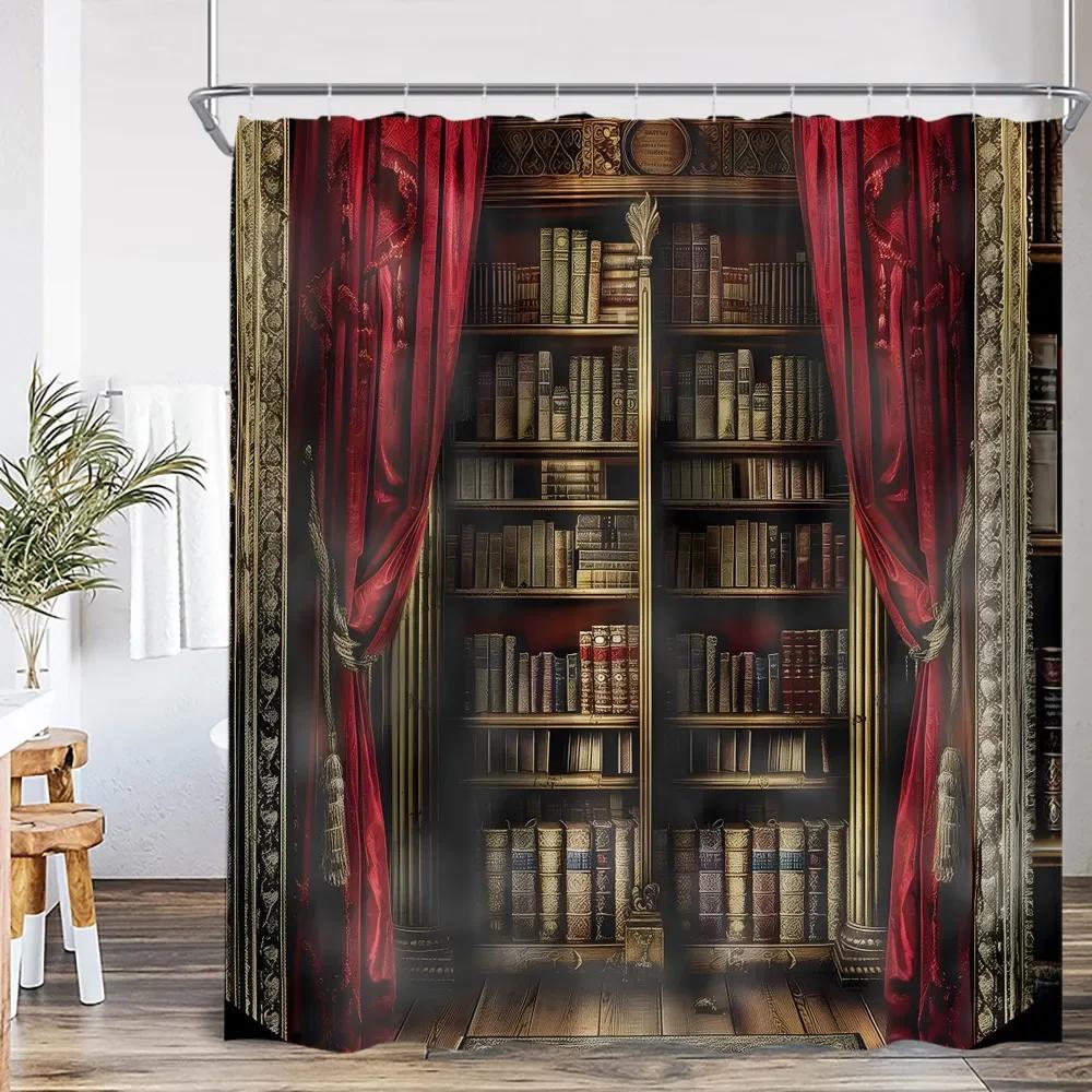 Jessica Chen Wizard Magic Halloween Shower Curtain Magic Bookshelf Apothecary Witch Room Astrology Bathroom Decoration Shower Curtain