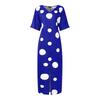 Oversized Women Half Sleeve Polka Dots Print Slim Waist Casual Loose Maxi Long Dress
