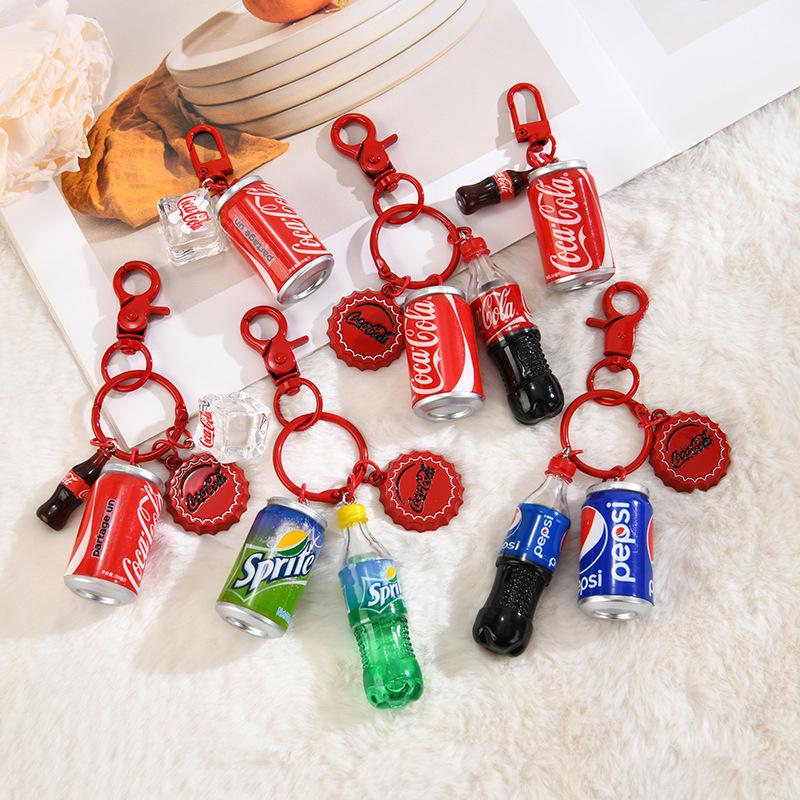 Trendy Creative Coke Bottle Car Keychain with Ice Cube Charm - Stylish Couple Bag Accessory