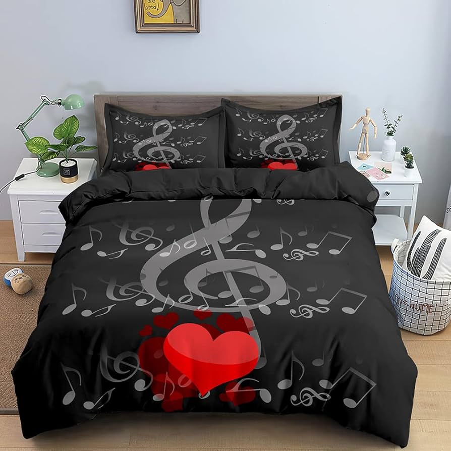 Music Bedding Set Twin Queen Musical Notes Duvet Cover For Kids Teens Girls Boys Bedroom Decor Piano Keyboard Comforter Cover