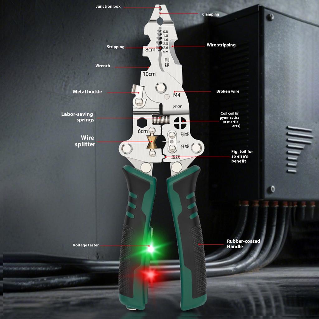 Wire Strippers with Electricity Measurement Function 11 in 1 Wire Stripping Pliers for Cutting Pulling Wires Scissors