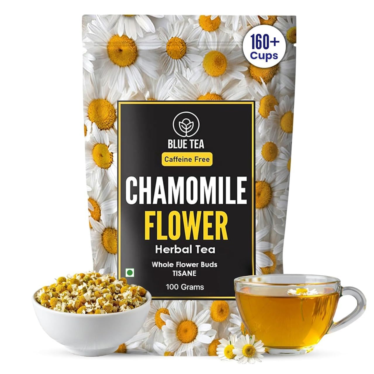 

BLUE TEA - Chamomile Tea For Sleep - 100 gm -160+ Cups | SLEEP & RELAXATION | Herbal Tea - Caffeine Free - Flower Based - Non-Bitter - Non-G