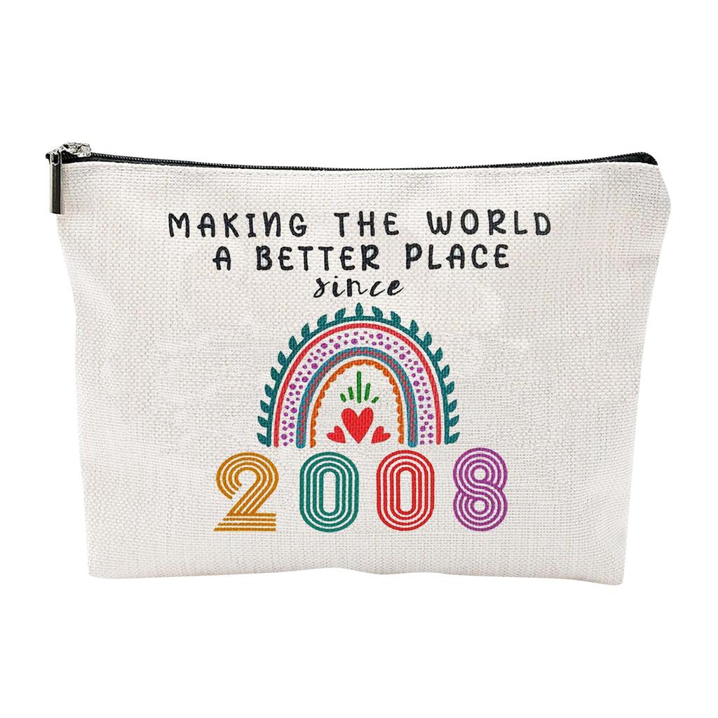 Ladies' Birthday Makeup Bag Linen Waterproof Zipper Bag