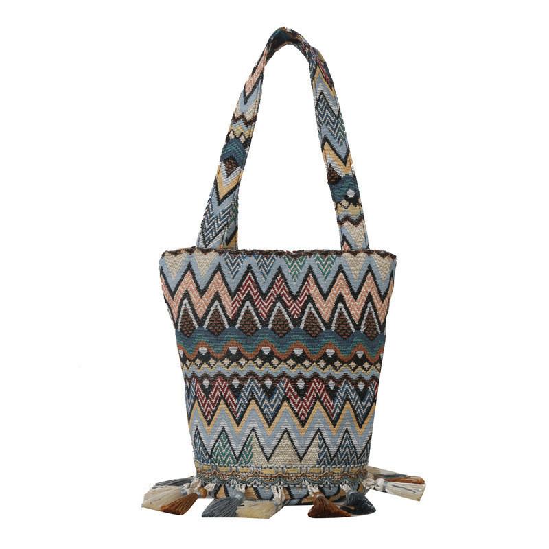 Trendy Ethnic Inspired Large Capacity Bucket Bag 2023 Fashion Striped Women's Handbag
