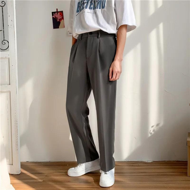 FiveFive Men Korean Loose Straight Trousers Male Solid Color Wide-leg Pants Men Students Leisure Suit Trouser Plus Size