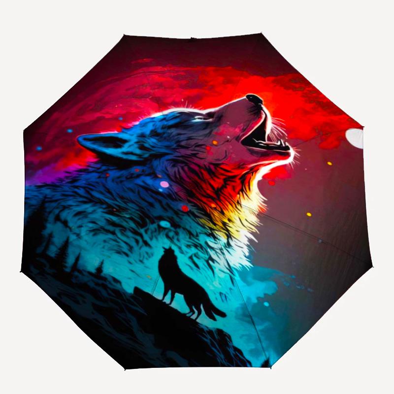 1 Stück Wolf Regenschirm Tragbarer Faltregenschirm Eisenrahmen Lochknochenstruktur Outdoor Heimregenschirm