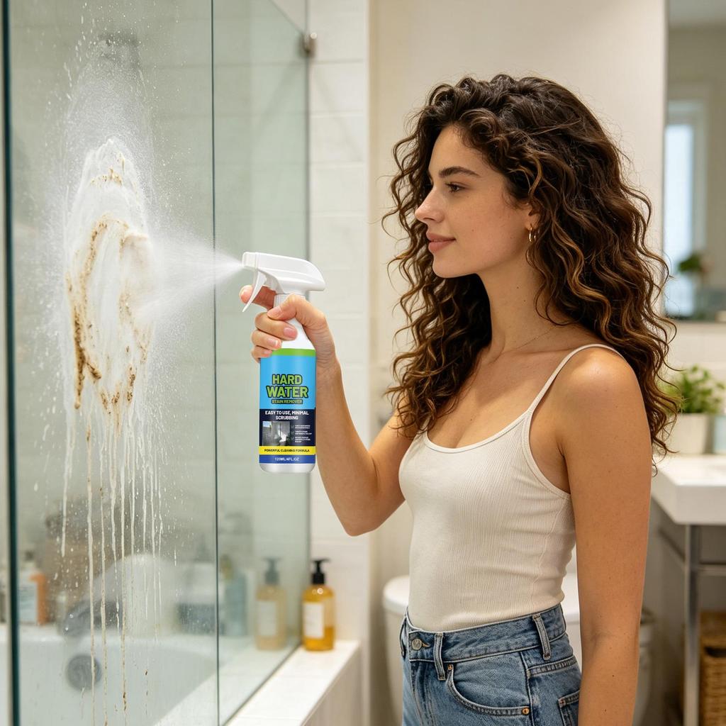 120ml Wasserfleckenentferner Spray Ohne Schrubben Kalkentferner Badezimmer Fleckenentferner Glasreiniger für Glas Spiegel Armaturen Beschläge