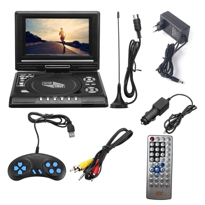 Portable DVD Player 7'' Screen for W/ AV Cable TV Projector Function Support USB Flash Drive SD Card Support AV-in/Out