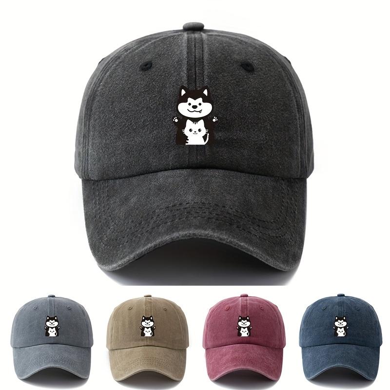 Unisex Casual Baseball Cap with Cute Cartoon Dog and Cat Prints Suitable for Camping and Leisure Activities