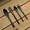 NagaO Heat-Resistant Plastic Dinner Cutlery Set 4 Pieces Black Dishwasher Safe Made Japan