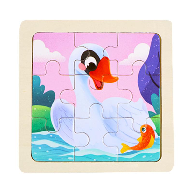 Small Children's 9-piece Wooden Plane Puzzle Cartoon Animation Puzzle Baby Educational Early Education Toy