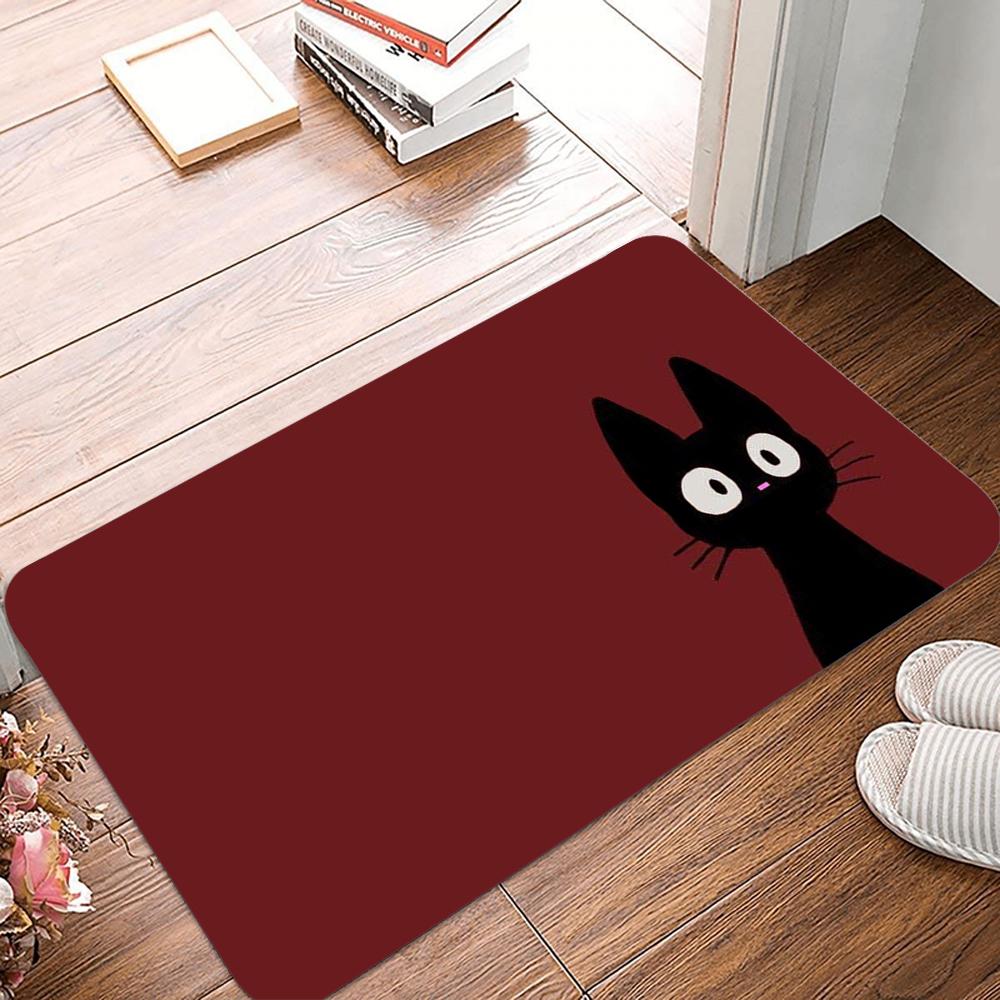 Black Cat Print Welcome Mat Anti-Slip Carpet For Bathroom Kitchen Bedroom Living Room Entrance Rug Home Decor Doormat
