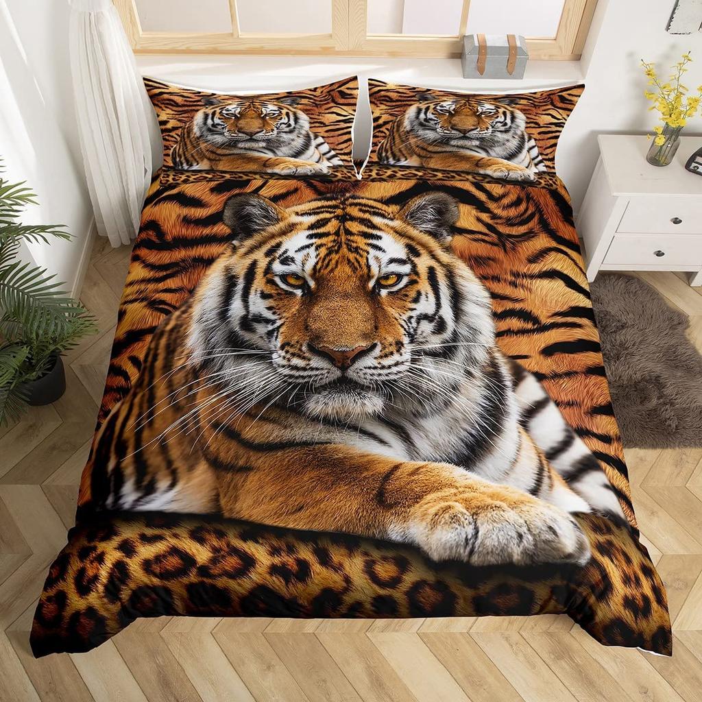 Tiger Duvet Cover Set For Teens Queen King Size Lightweight Quilt Covers Wildlife Pattern Bedding Set Bedroom Decor No Comforter
