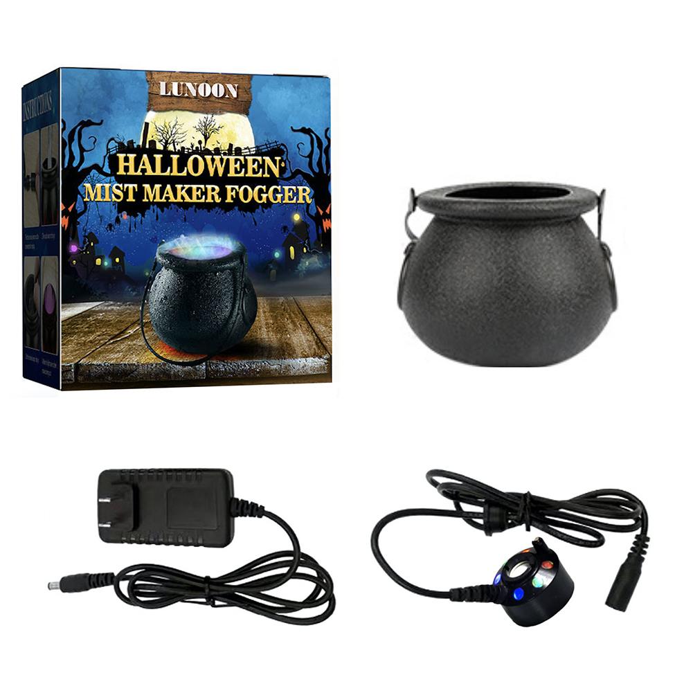 Halloween Witch Cauldron Mister Fogger 6 LED Lights Witch Pot Water Fountain Mist Fog Maker Color Changing for Party Decoration