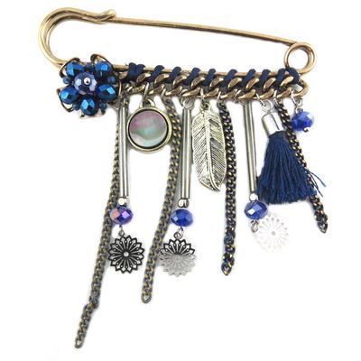 [P8412] - Golden Blue 'Acapulco' Designer Brooch - 85x75 Mm