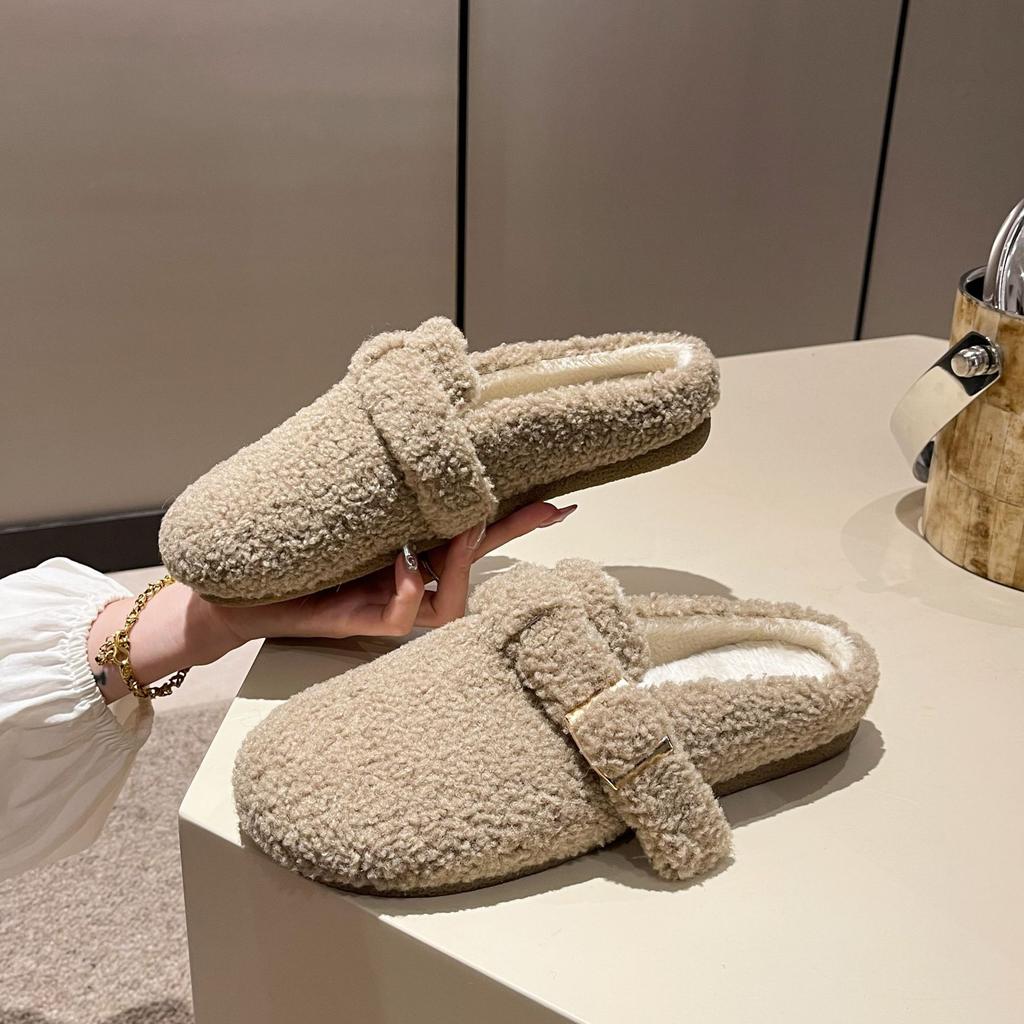 Damesko myk såle stor størrelse fortykede vintervarme pels ett tykt fôr ankelstøvletter sklisikre fotturer sport bomullsslippers