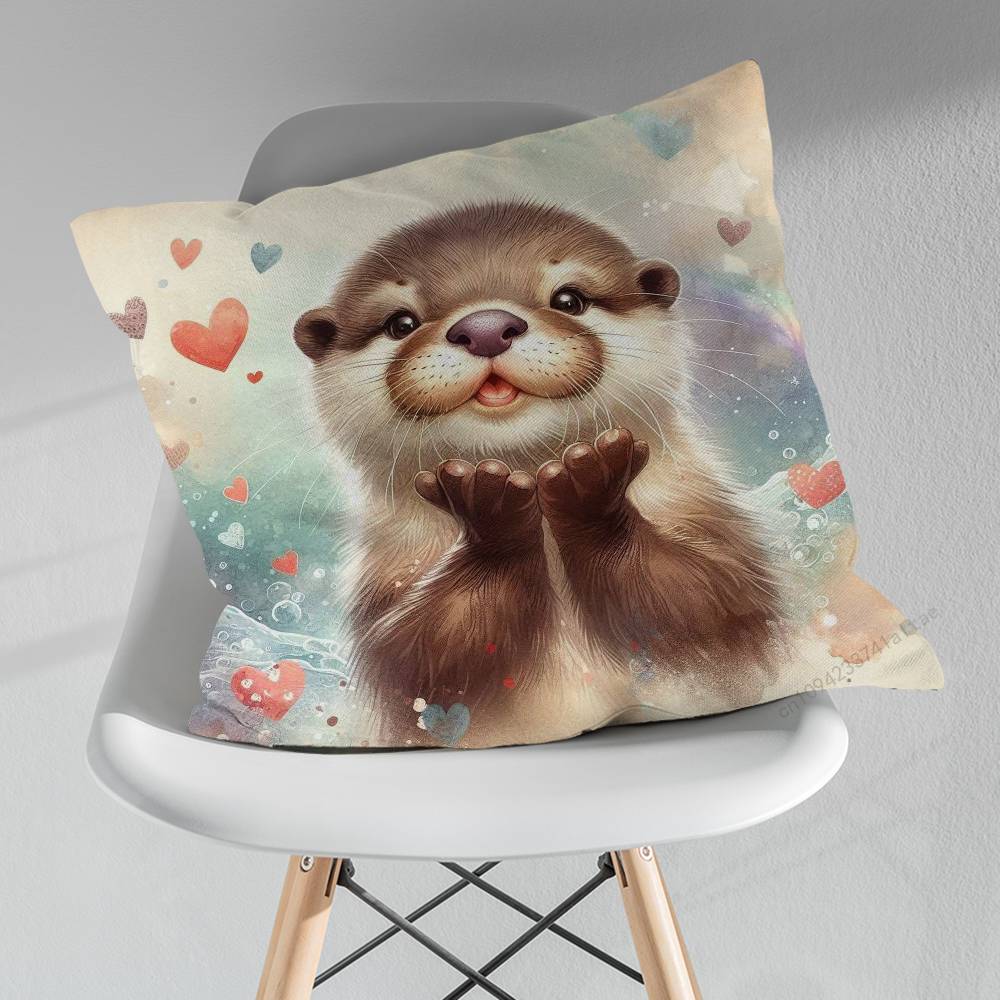 Cute Otter Cartoon Pillow Case For 30x30cm45x45cm55x55cm For Home Bedroom Decoration And Protector