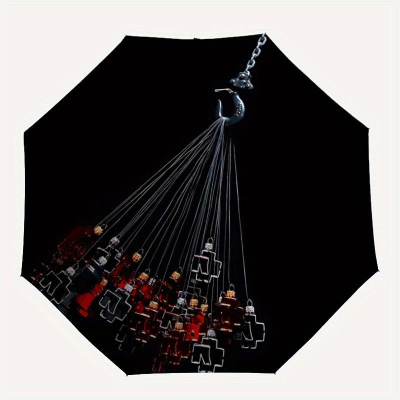 

1pc RAMMSTEIN Automatic Folding Personality Personality Umbrella, Portable Collapsible Design, 8-Rib Iron Frame, All-Season Casual Outdoor Accessory f
