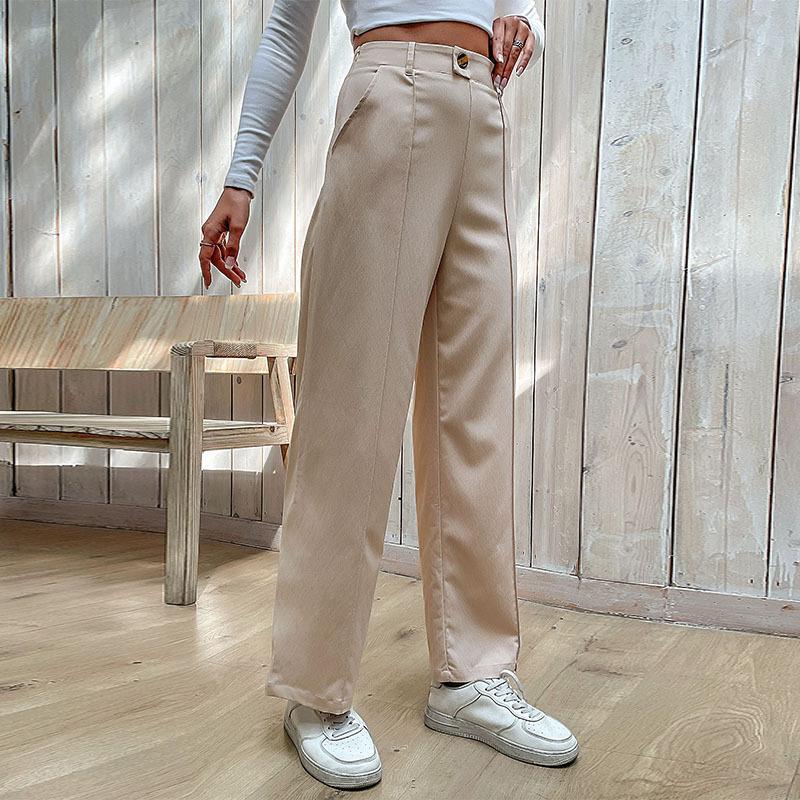 Spring Autumn Solid Color Loose Casual Wide Leg Pants Women Patchwork All-match Straight Trousers