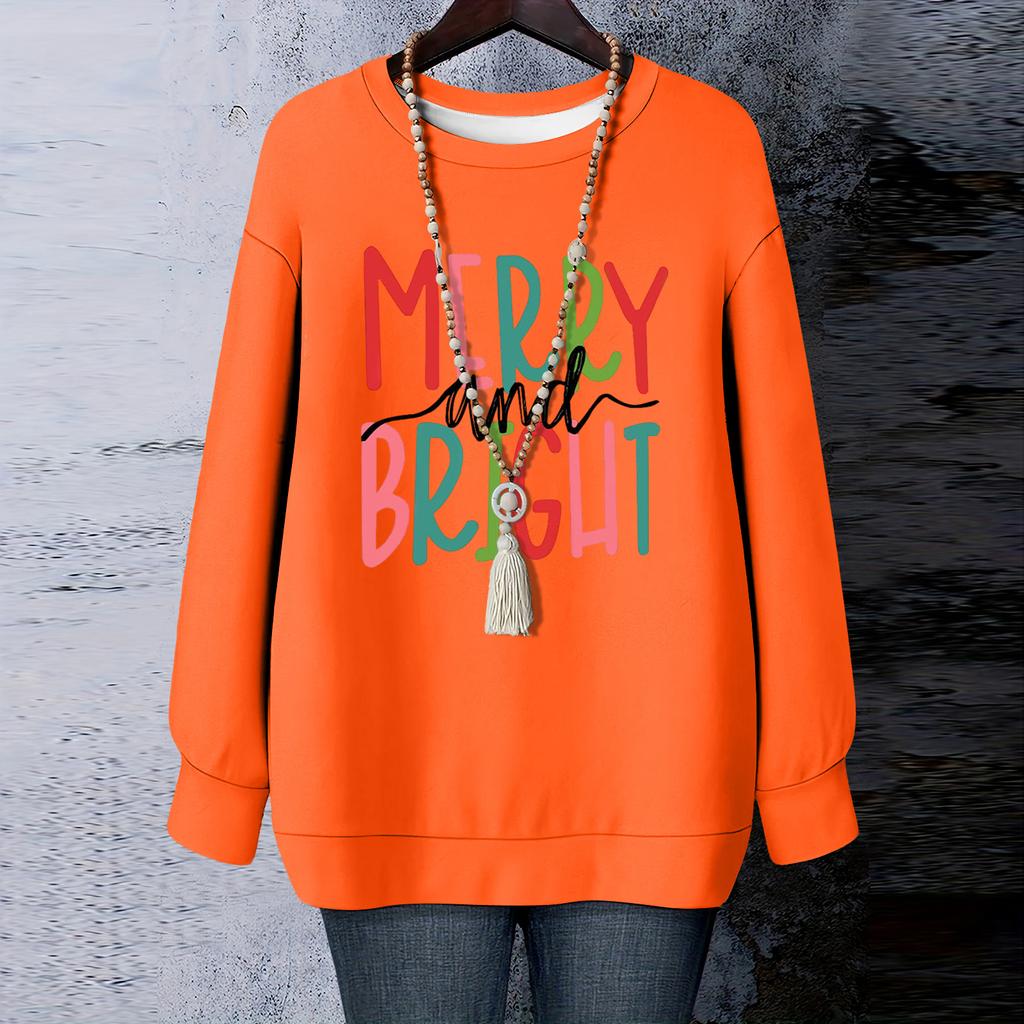 Ladies' Christmas Printed Round Neck Long Sleeved T-shirt Sweatshirt Top