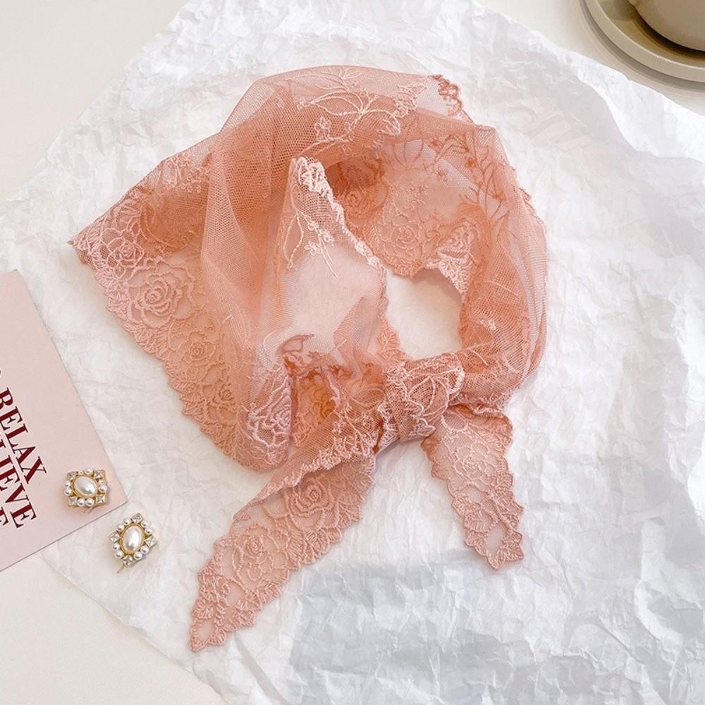 Versatile Elegant Silk Scarf Flower Embroidered Solid Color Triangular Scarf Retro Breathable Lace Scarf for Women